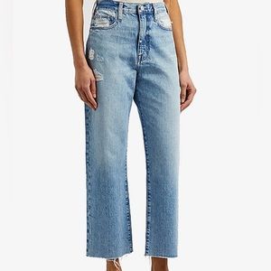 Frame Le Jane Crop in wash Baines Rips size 26. Rigid no stretch. Raw hem.
